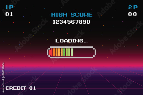LOADING .pixel art .8 bit game. retro game. for game assets in vector illustrations.	