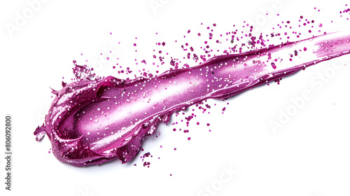 Splash of transparent liquid in motion isolated over the white background, Blot of purple nail polish isolated on white background, Very beautiful cosmetics sample on a white background