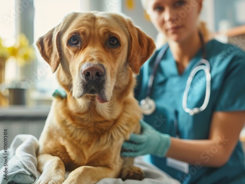A veterinarian examines a dog in a clinic © Adobe Contributor