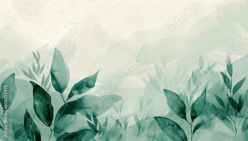 Abstract desktop wallpaper featuring sage and pine green hues  minimalistic design with negative space for a serene  calming atmosphere. Ideal for peaceful digital surroundings.