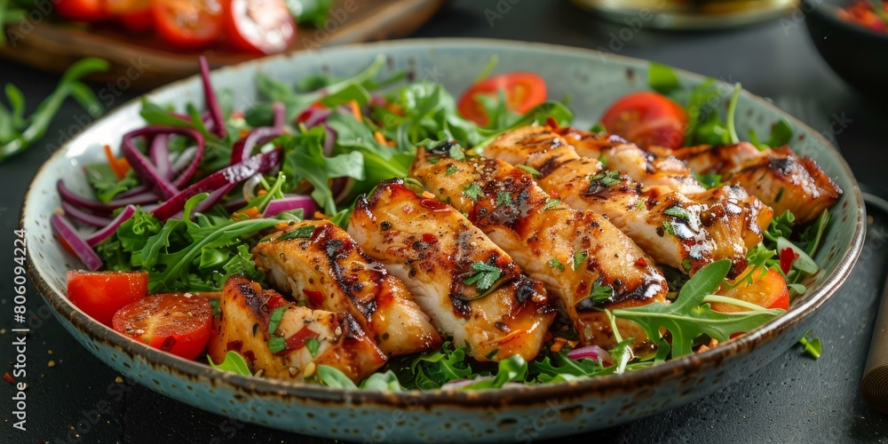 Grilled chicken breast with fresh vegetable salad Grilled chicken breast with fresh vegetable salad