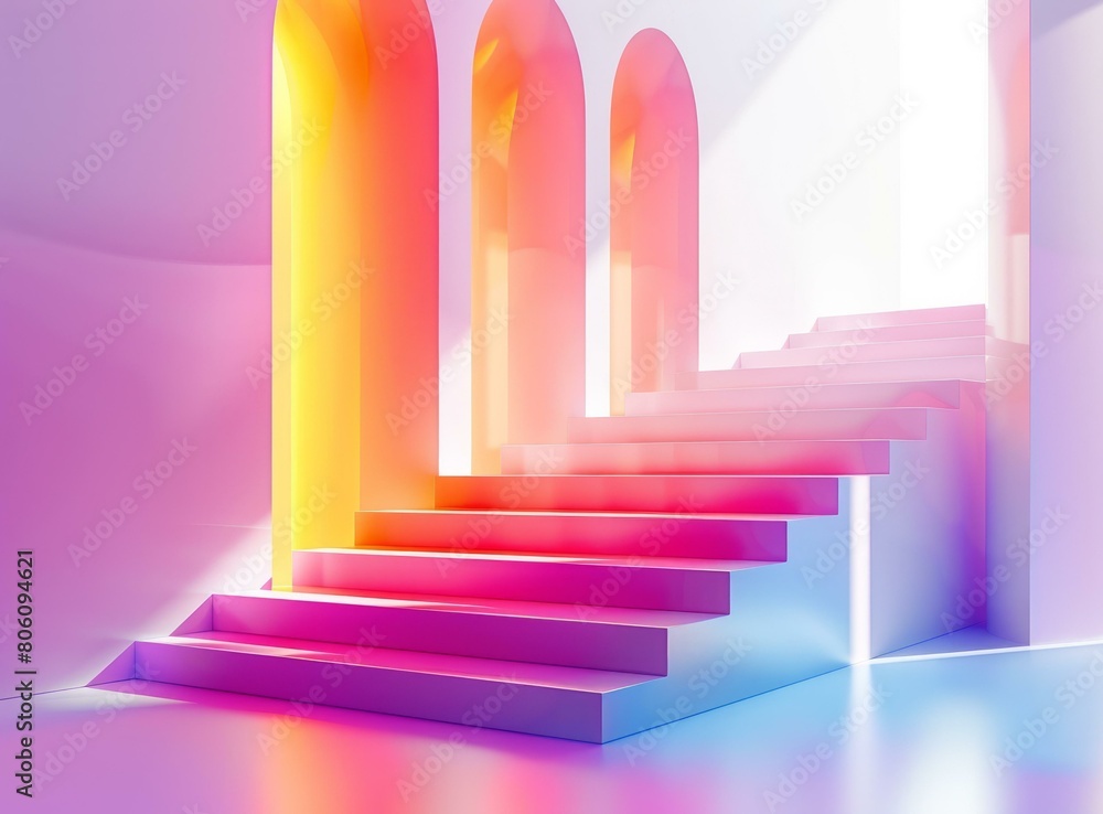 Obraz premium Minimalist Modern Stairway Design with Vivid Colors