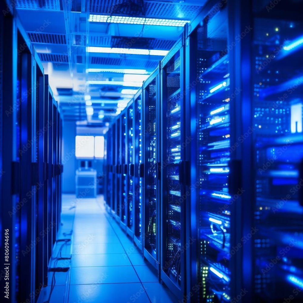 High tech server room with rows of data servers High tech server room with rows of data servers