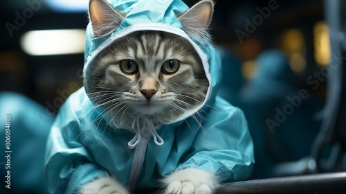 Cat wearing a blue raincoat © Adobe Contributor