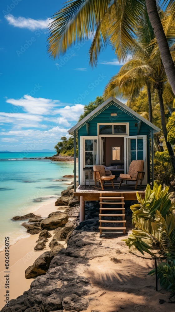 Fototapeta premium Beachfront house with palm trees