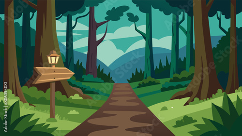 A secluded forest path marked with signs depicting stoic wisdom.. Vector illustration