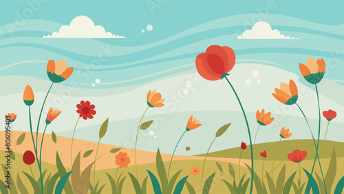 An open field of wildflowers sways in the wind representing the stoic appreciation for the simplicity and beauty of nature.. Vector illustration