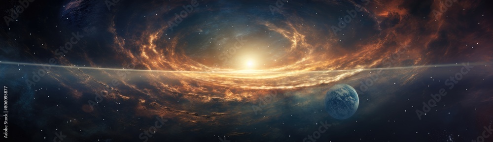 Fototapeta premium A planet is seen in the middle of a spiral galaxy