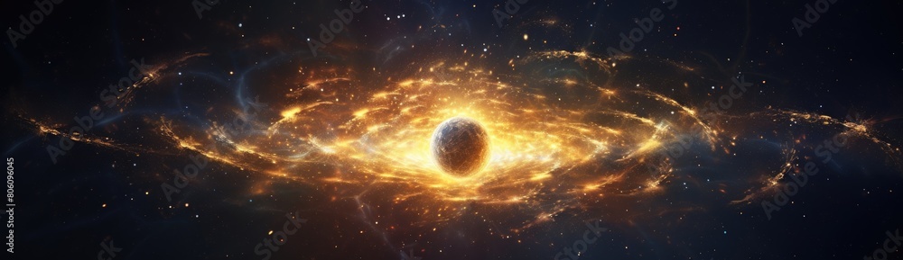 A planet is seen in the middle of a spiral galaxy A planet is seen in the middle of a spiral galaxy