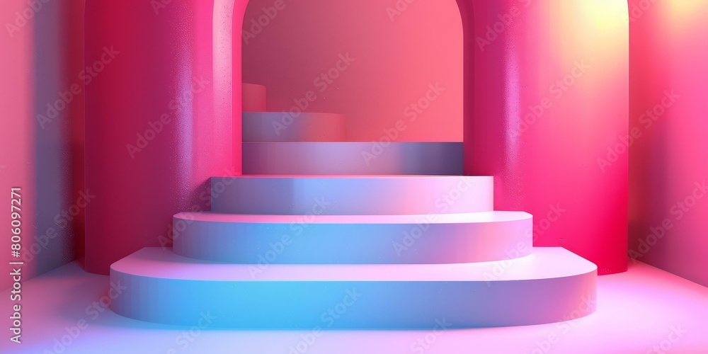 Pink and blue pastel podium with archway Pink and blue pastel podium with archway