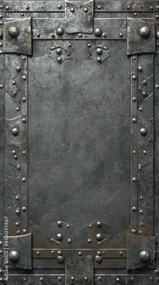 A metal plate with rivets and bolts.