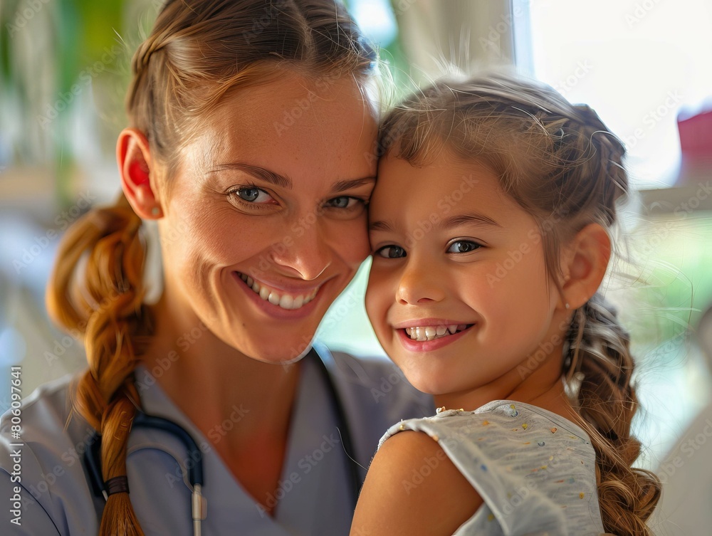 Fototapeta premium Little girl with female doctor smiling at the camera