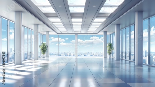 Empty office open space interior. Business conference company background hyper realistic 