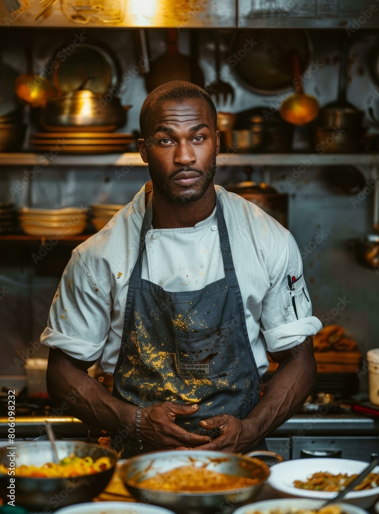 Portrait of a Black Male Chef in a Commercial Kitchen