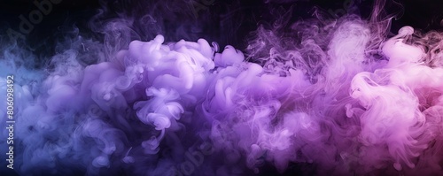 abstract purple and violet fluffy pastel ink smoke cloud against black background