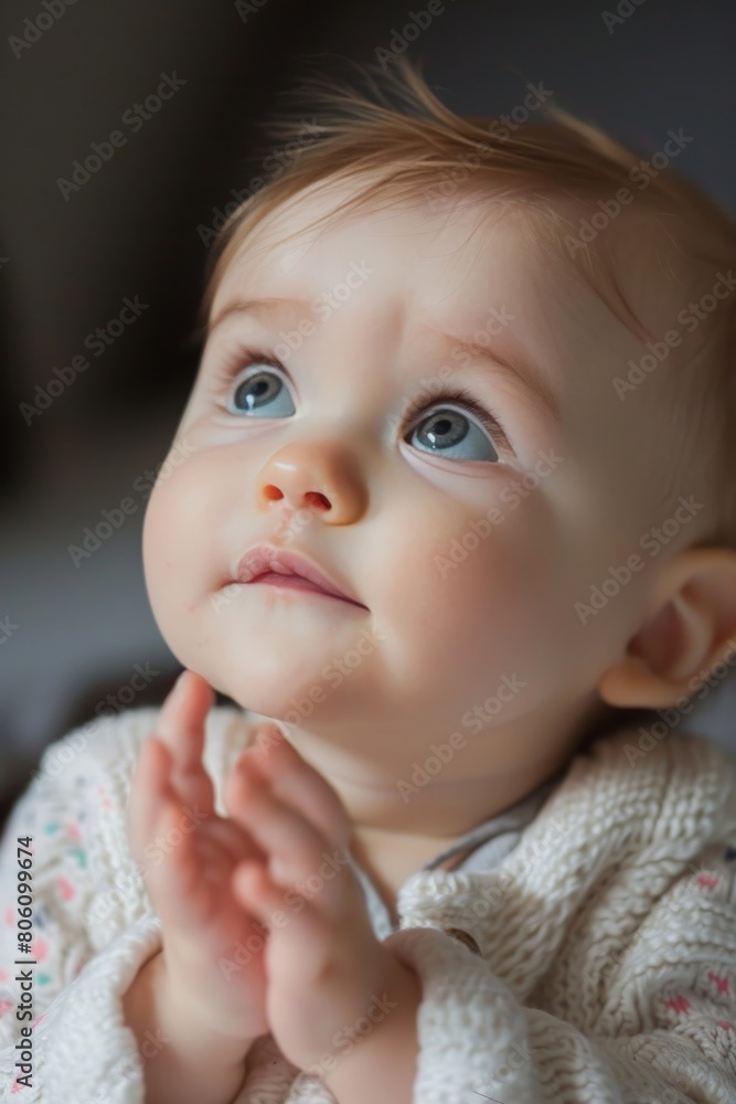 The gentle curiosity on a baby's face as they reach out to touch something soft, fingers tentative and eyes filled with wonder. The gentle curiosity on a baby's face as they reach out to touch something soft, fingers tentative and eyes filled with wonder.