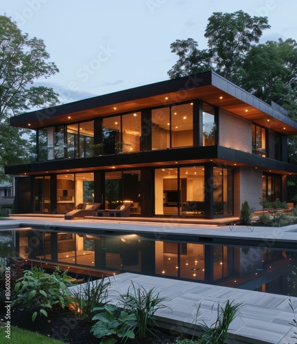 Black Modern House Exterior With Pool