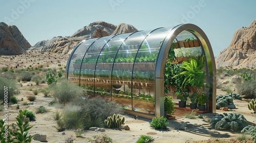 A greenhouse in the middle of the desert