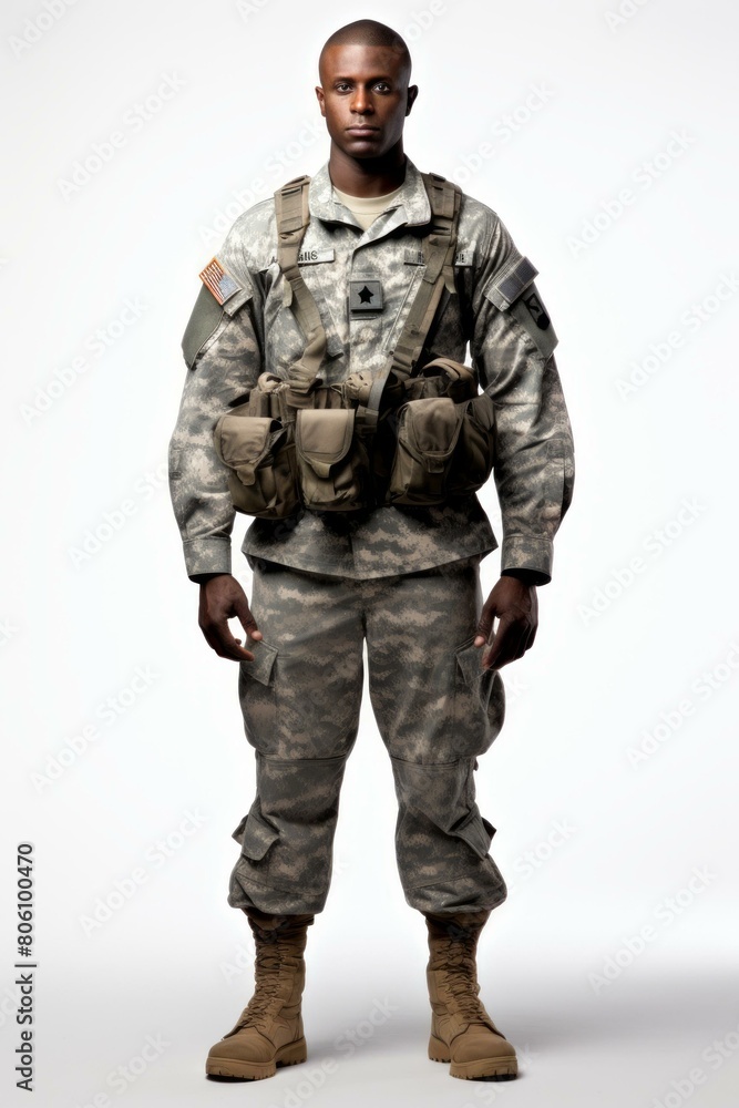 A soldier wearing a military uniform and a bulletproof vest A soldier wearing a military uniform and a bulletproof vest