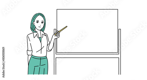 ホワイトボートを使って説明するビジネスパーソンのイラスト