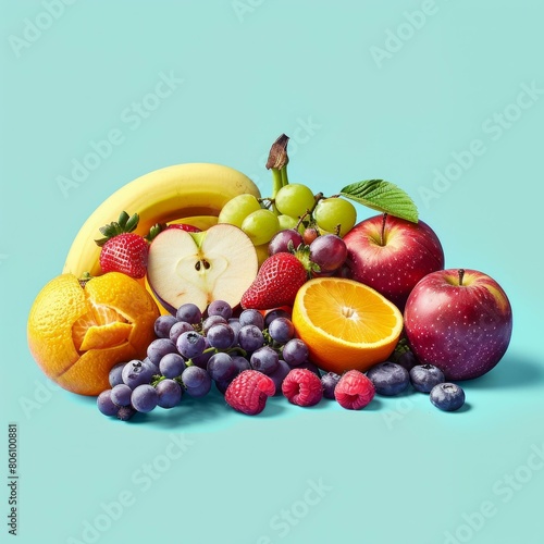 A variety of fruits including apples  grapes  bananas  oranges  and strawberries