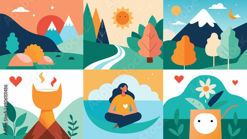 A series of handpainted nature scenes incorporating hidden messages of selfcare and reminding viewers to prioritize their mental and emotional health..