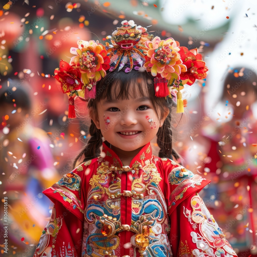 Young Girl Celebrating Chinese New Year with Joyful Smile