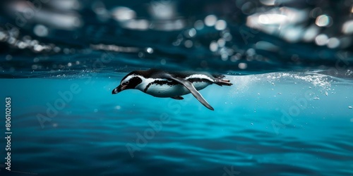 Gentoo penguin swimming underwater in the Southern Ocean photo
