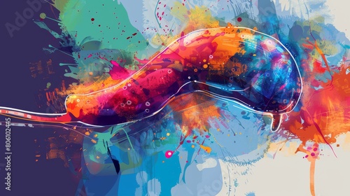 Artistic representation of the liver and gallbladder with flowing bile, using abstract designs and vivid colors, suitable for healthcare facilities photo