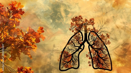 Artistic rendition of lungs made from tree branches and leaves, symbolizing the breath of life, perfect for environmental themes