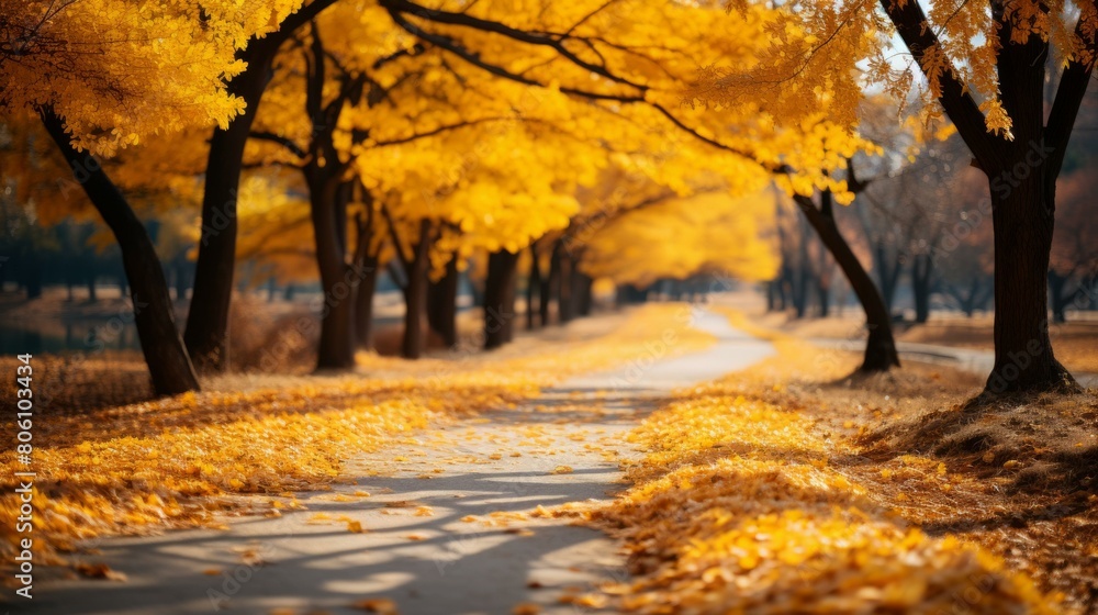 Fototapeta premium The golden path in the autumn forest