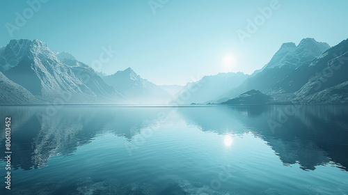 A serene and peaceful scene of a lake surrounded by mountains