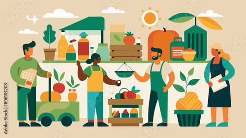 A weekly farmers market selling goods made from upcycled materials showcasing the creativity and innovation of local artists and entrepreneurs.. Vector illustration