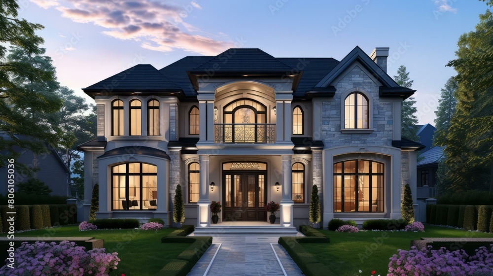 A magnificent two-story house with a beautiful exterior