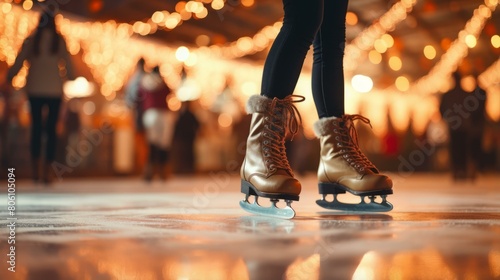 ice skating at a crowded rink during the holidays photo