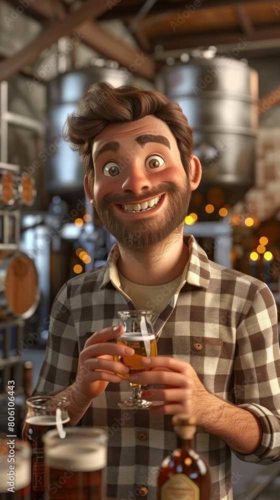 A man with a beard is holding a glass of beer in a bar