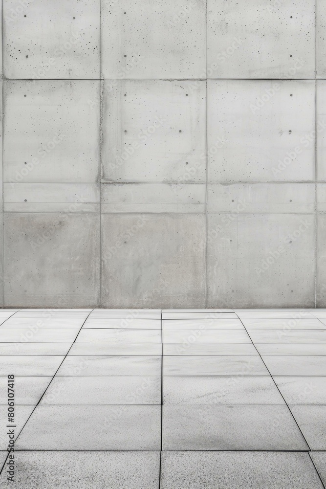 Large empty concrete room with tiled floor