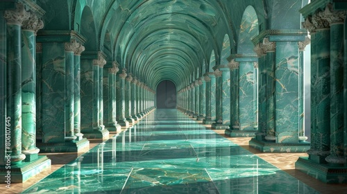 Green marble arched hallway