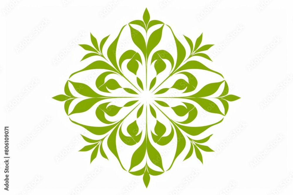 Elegant Green Leaf Ornamental Design - Symmetrical Nature-Inspired Illustration. Design for background, graphic design, print, poster, interior, packaging paper Elegant Green Leaf Ornamental Design - Symmetrical Nature-Inspired Illustration. Design for background, graphic design, print, poster, interior, packaging paper