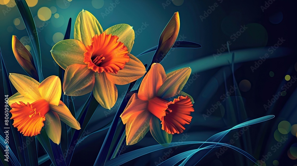 Elegant Daffodil Flowers Abstract Vector