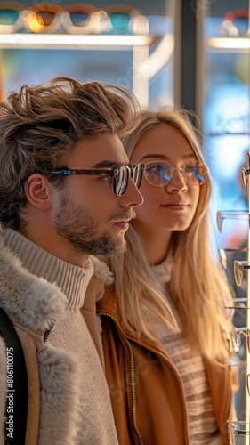 A couple selecting their glasses from the optical