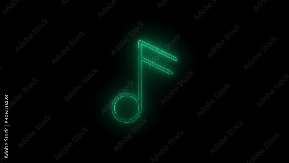 Animated Neon Music Symbol Classic Melody Sign with Glowing Neon Illuminated Led Light Isolated on Black Background. Animated Neon Music Symbol Classic Melody Sign with Glowing Neon Illuminated Led Light Isolated on Black Background.