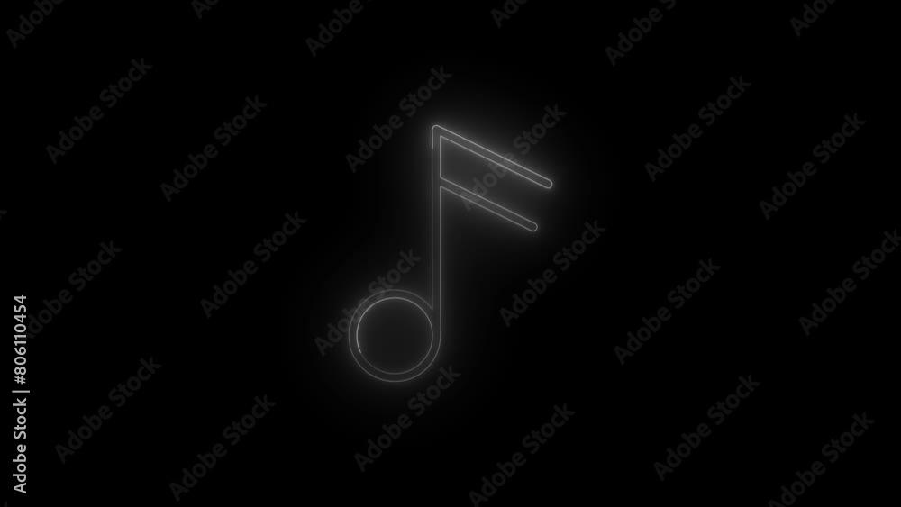 Animated Neon Music Symbol Classic Melody Sign with Glowing Neon Illuminated Led Light Isolated on Black Background. Animated Neon Music Symbol Classic Melody Sign with Glowing Neon Illuminated Led Light Isolated on Black Background.