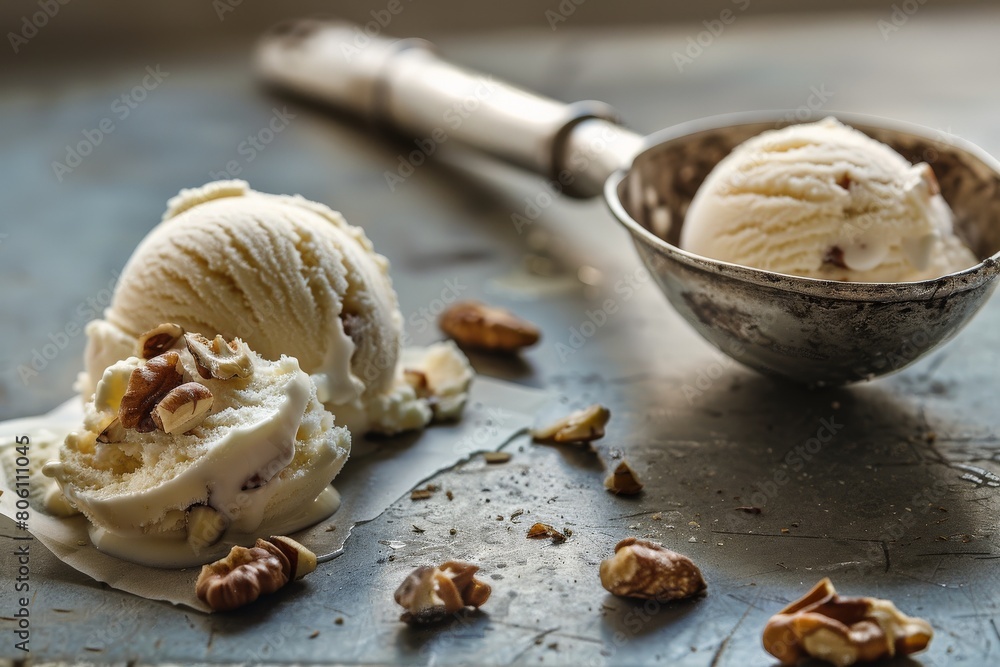 Fototapeta premium Three different flavored ice-cream scoops. Beautiful simple AI generated image in 4K, unique.