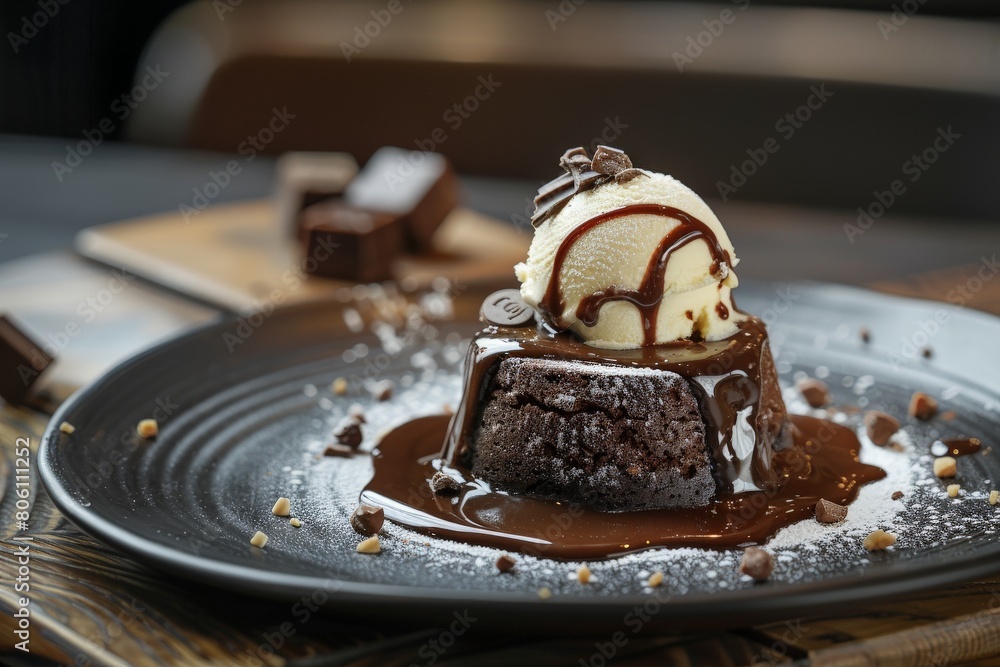 Ice-cream with chocolate on a white wooden background. Top view. Free space for your text.. Beautiful simple AI generated image in 4K, unique. Ice-cream with chocolate on a white wooden background. Top view. Free space for your text.. Beautiful simple AI generated image in 4K, unique.