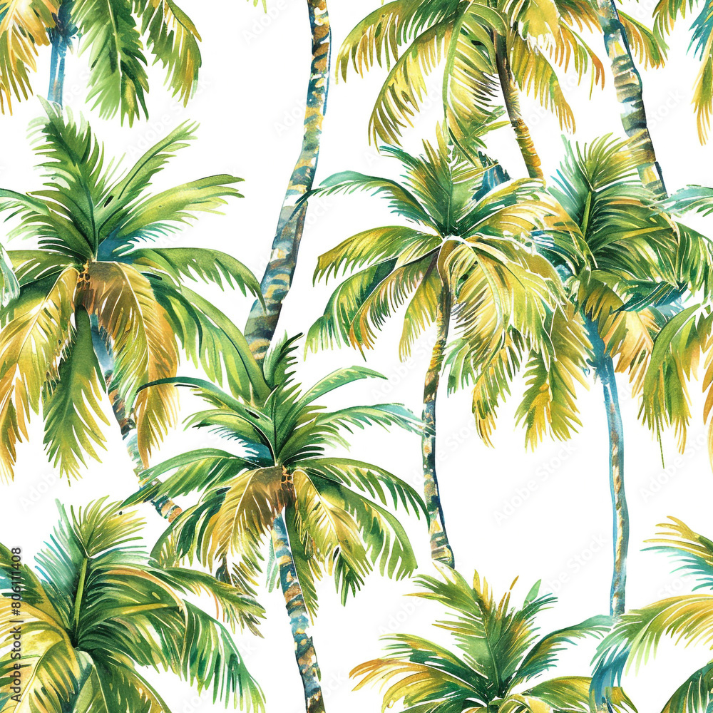 Seamless Pattern with Palm Trees on White Background, Seamless Pattern