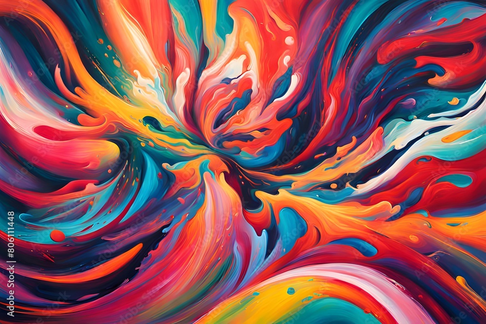 Playful swirls and paint splashes on abstract pop backdrop Playful swirls and paint splashes on abstract pop backdrop