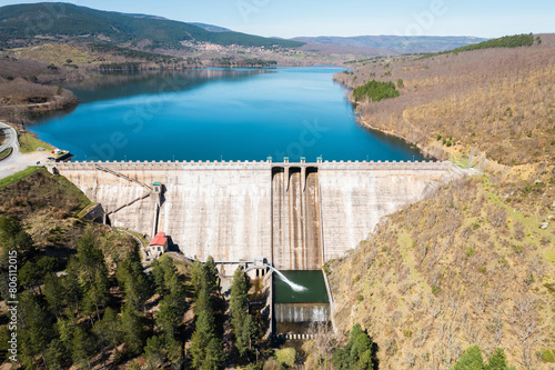 Aerial view of a dam and hydroelectric power plant in La Rioja, Spain. High quality photo photo