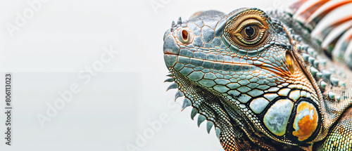 Close up of a Green iguana on white background; Limon province, Costa Rica. photo