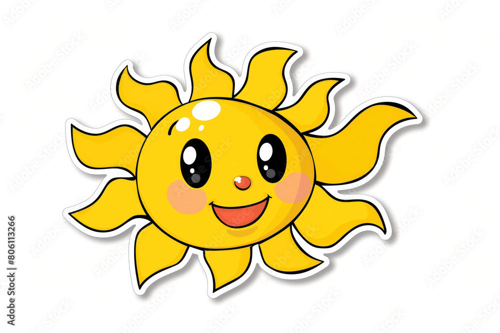 Cute cartoon sun with face. Sticker